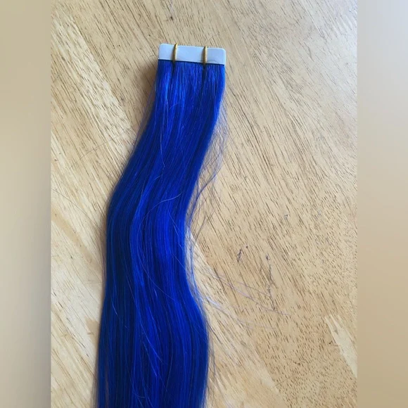 HUMAN HAIR Bright Blue Tape In Extensions 18in 25g - Picture 6 of 10